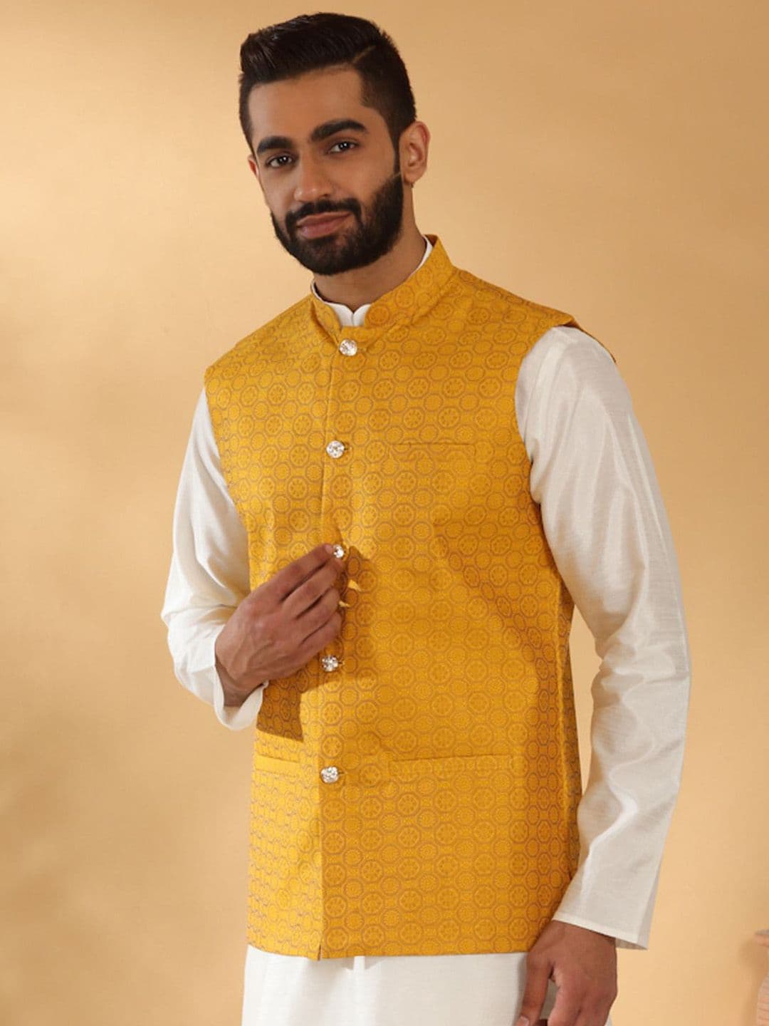 KRAFT INDIA Printed Mandarin Collar Nehru Jacket thumbnail 3