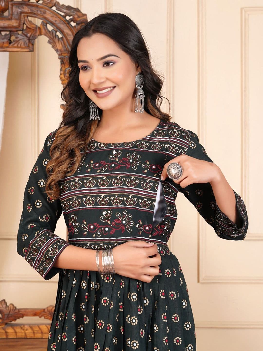 Vorcia Febtex Pack Of 2 Ethnic Motifs Printed Fit and Flare Midi Ethnic Dresses thumbnail 9