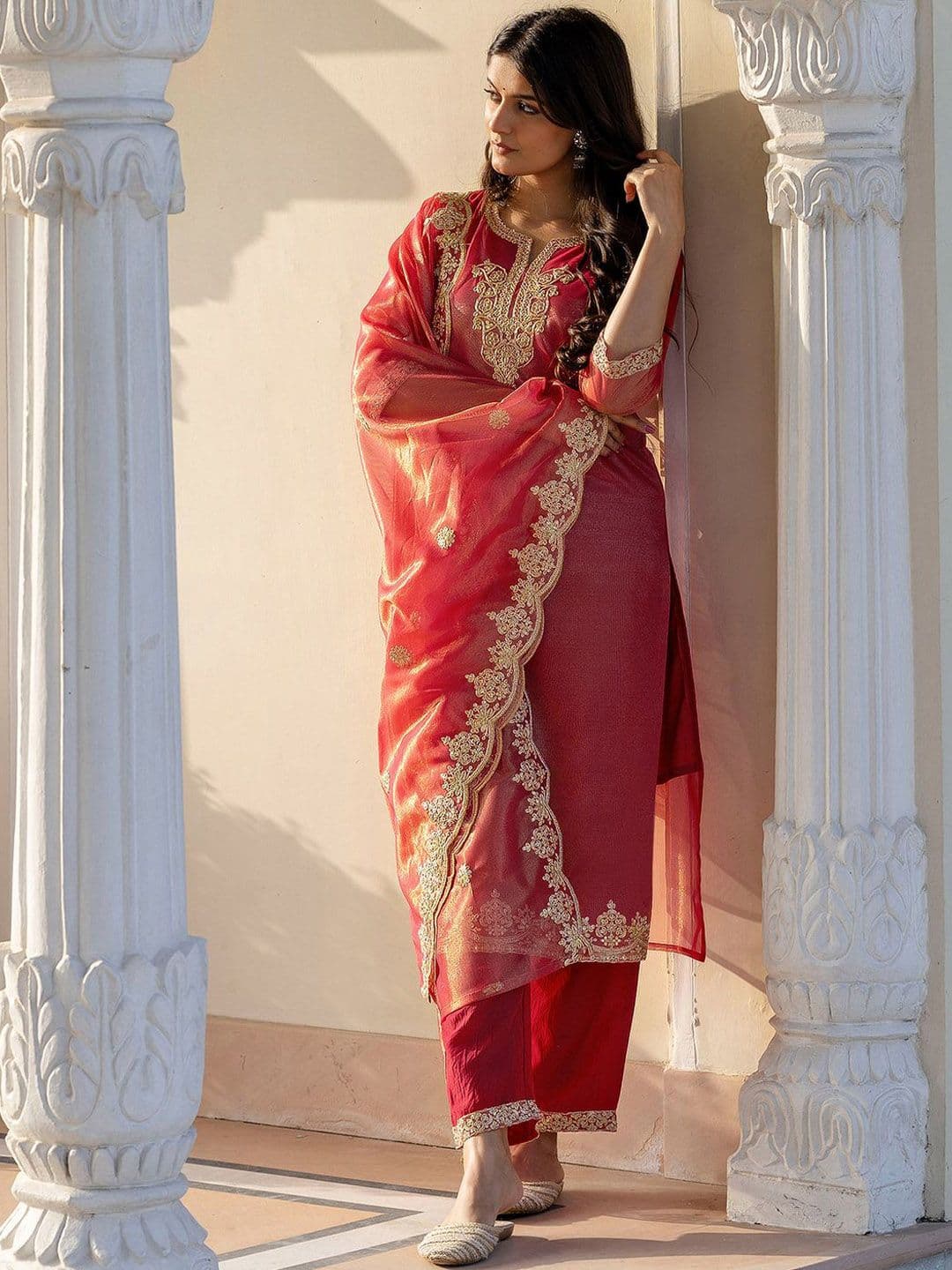 SANISA Women Ethnic Motifs Embroidered Regular Sequinned Kurta with Trousers & With Dupatta thumbnail 6