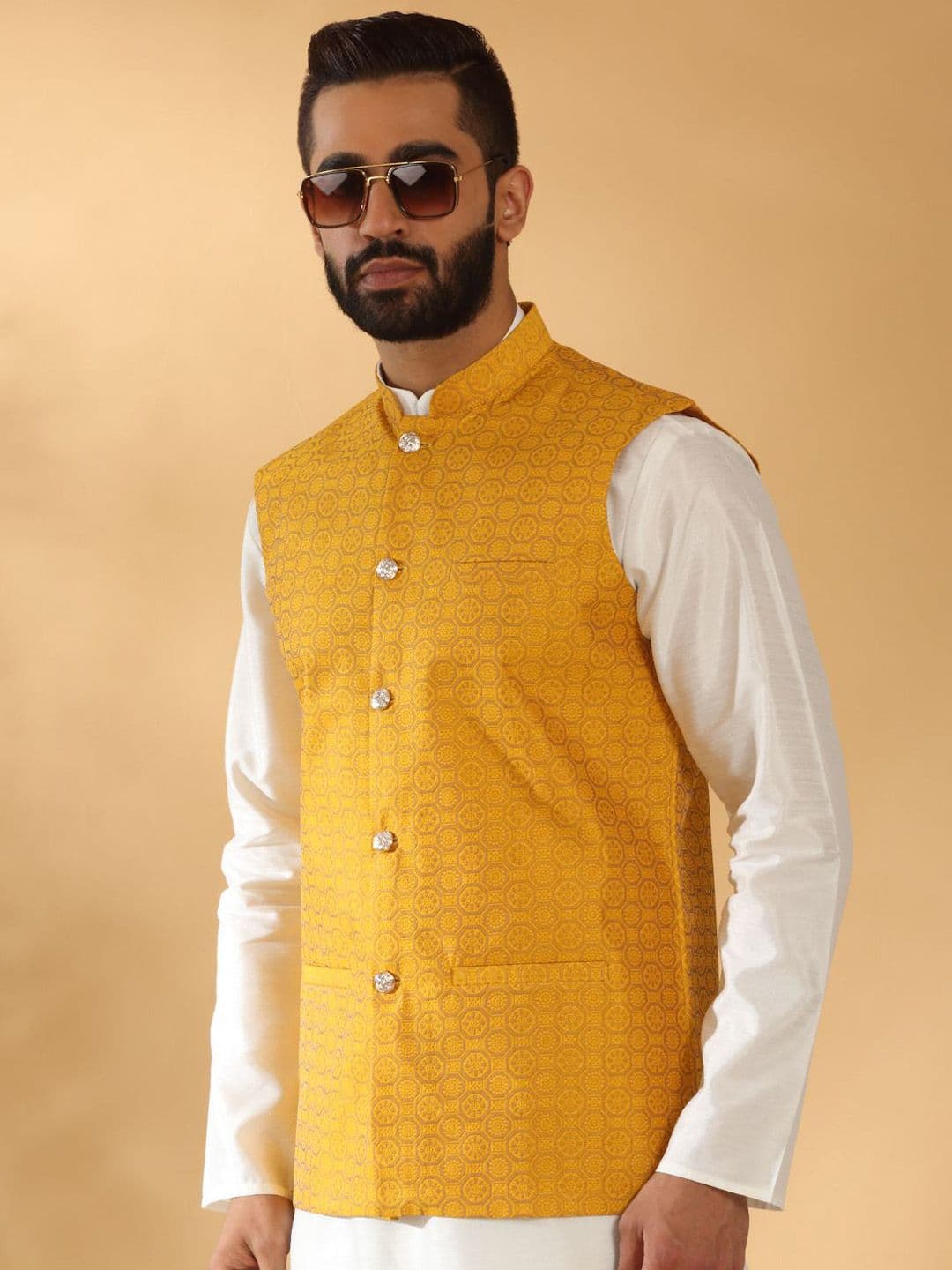 KRAFT INDIA Printed Mandarin Collar Nehru Jacket - view 1