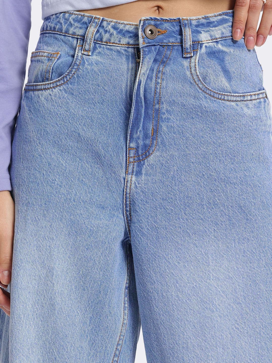 glitchez Women Light Fade Pure Cotton Baggy Wide Leg Fit Jeans thumbnail 5