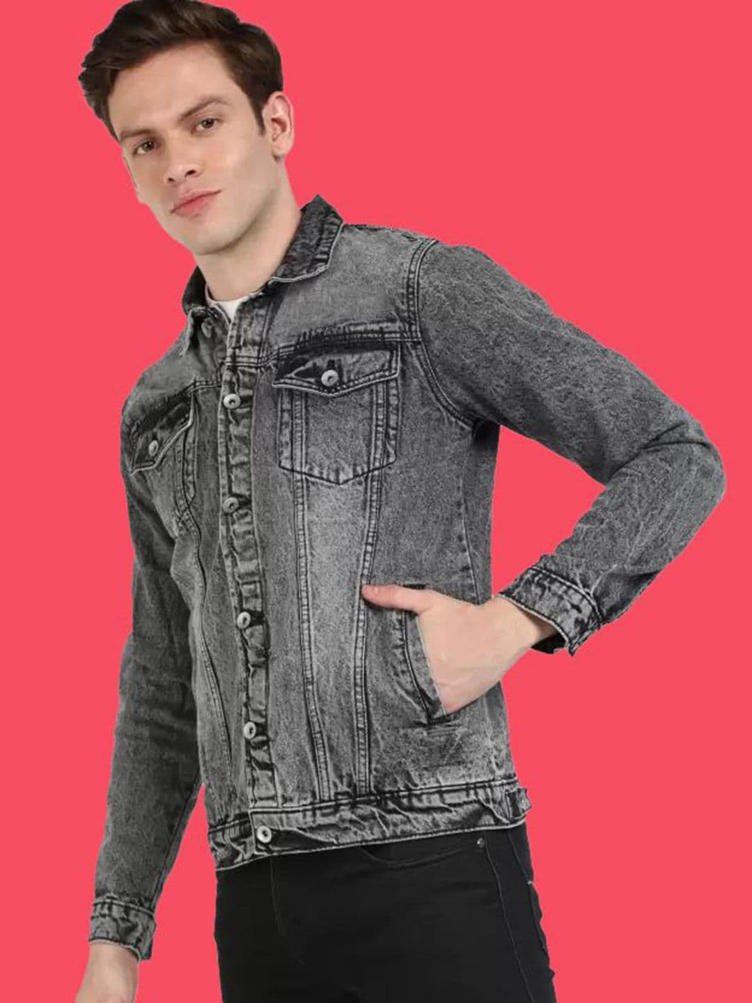 KLIZEN Men Collarless Denim Jacket thumbnail 5