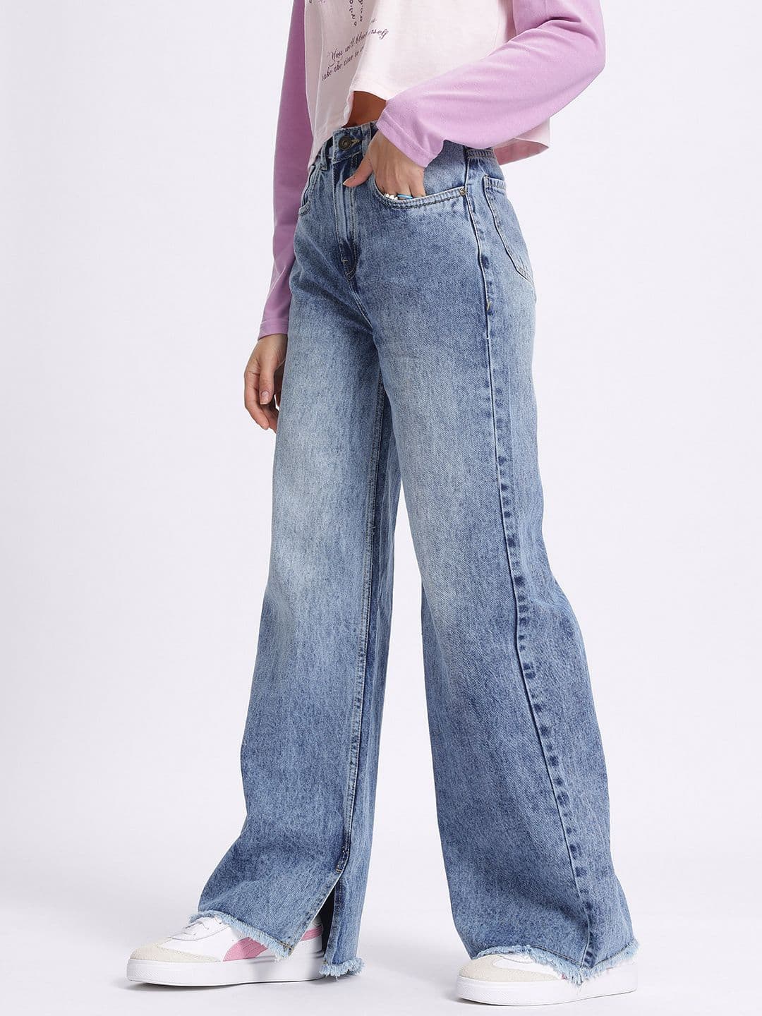 glitchez Women Heavy Fade Pure Cotton Wide Leg Jeans thumbnail 3