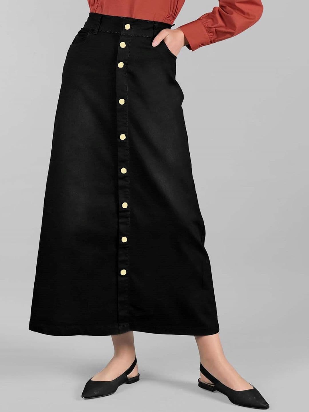 Tripursundari Fashion Buttoned A-Line Maxi Skirt - view 1