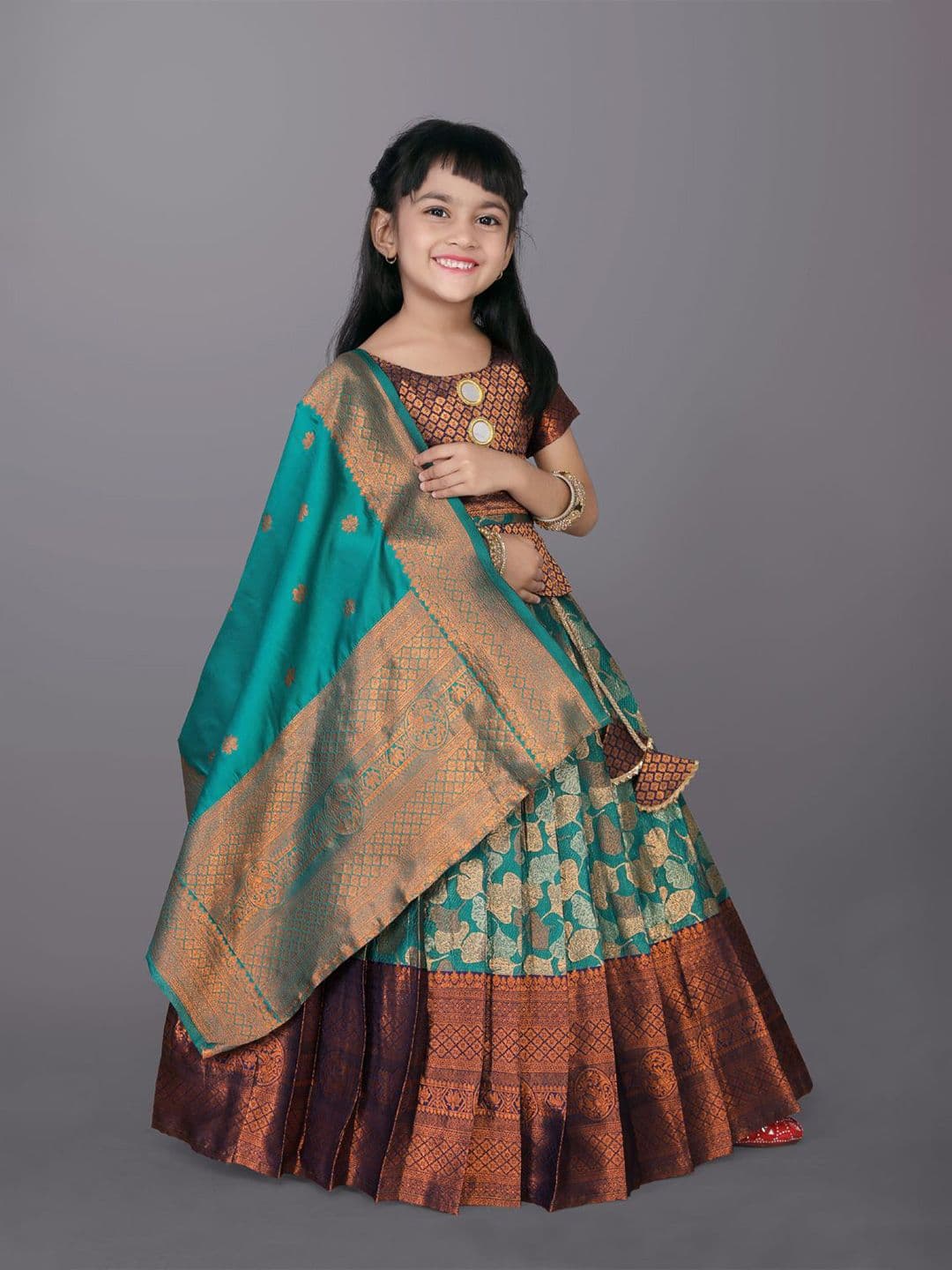satyamfab Girls Floral Woven Design Ready to Wear Lehenga & Blouse With Dupatta thumbnail 3