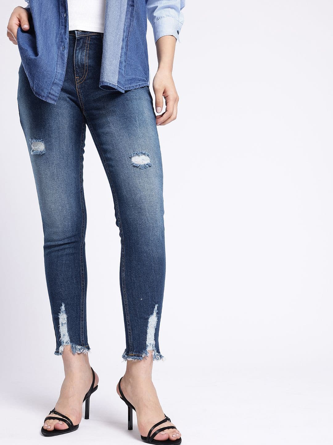glitchez Women Skinny Fit Cropped Ripped Jeans - view 1