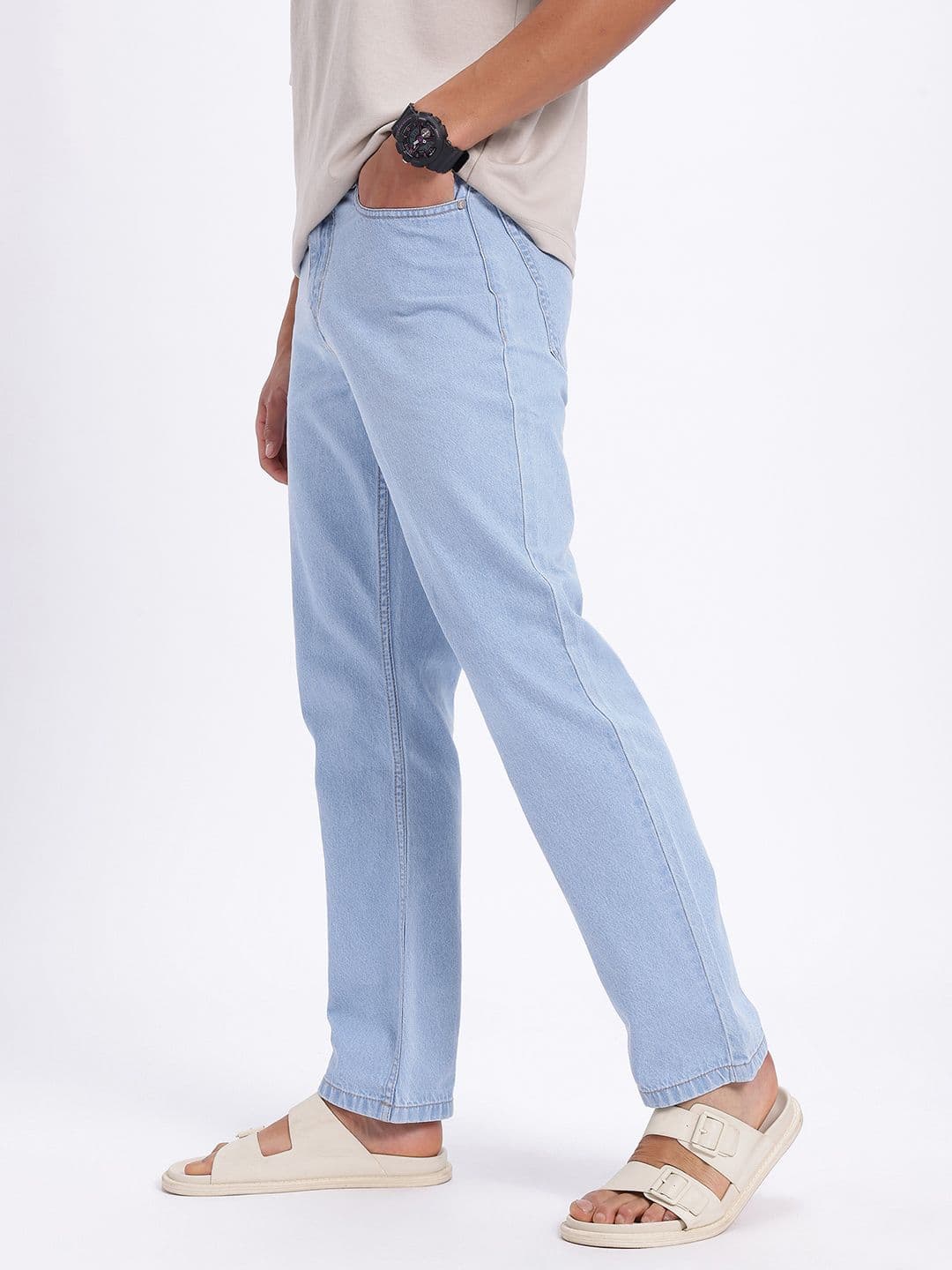 glitchez Men Straight Fit Light Blue Jeans thumbnail 4