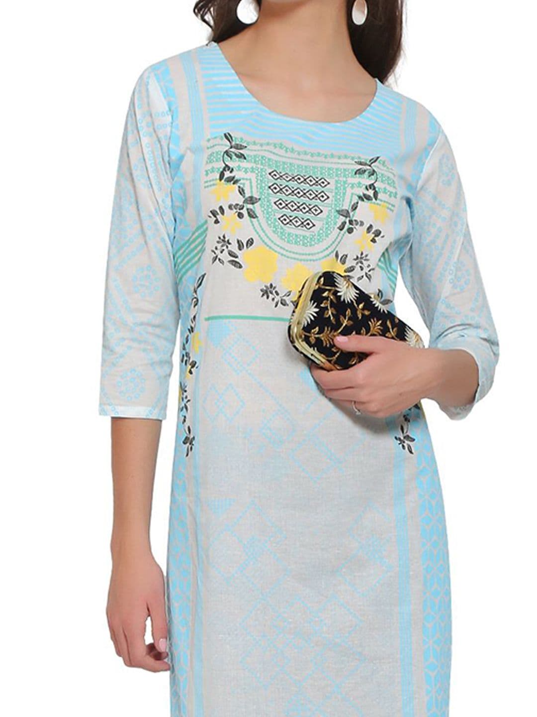 ZARISTAA Women Printed Pure Cotton Straight Kurta thumbnail 6