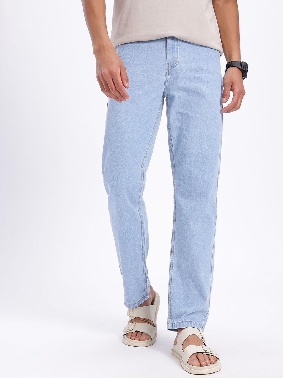 glitchez Men Straight Fit Light Blue Jeans thumbnail 3
