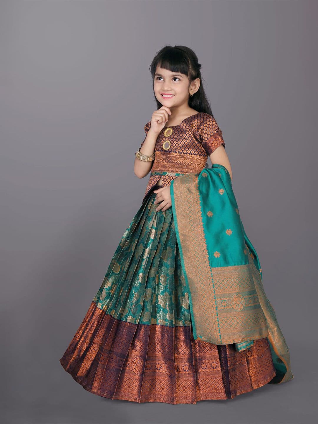 satyamfab Girls Floral Woven Design Ready to Wear Lehenga & Blouse With Dupatta thumbnail 4