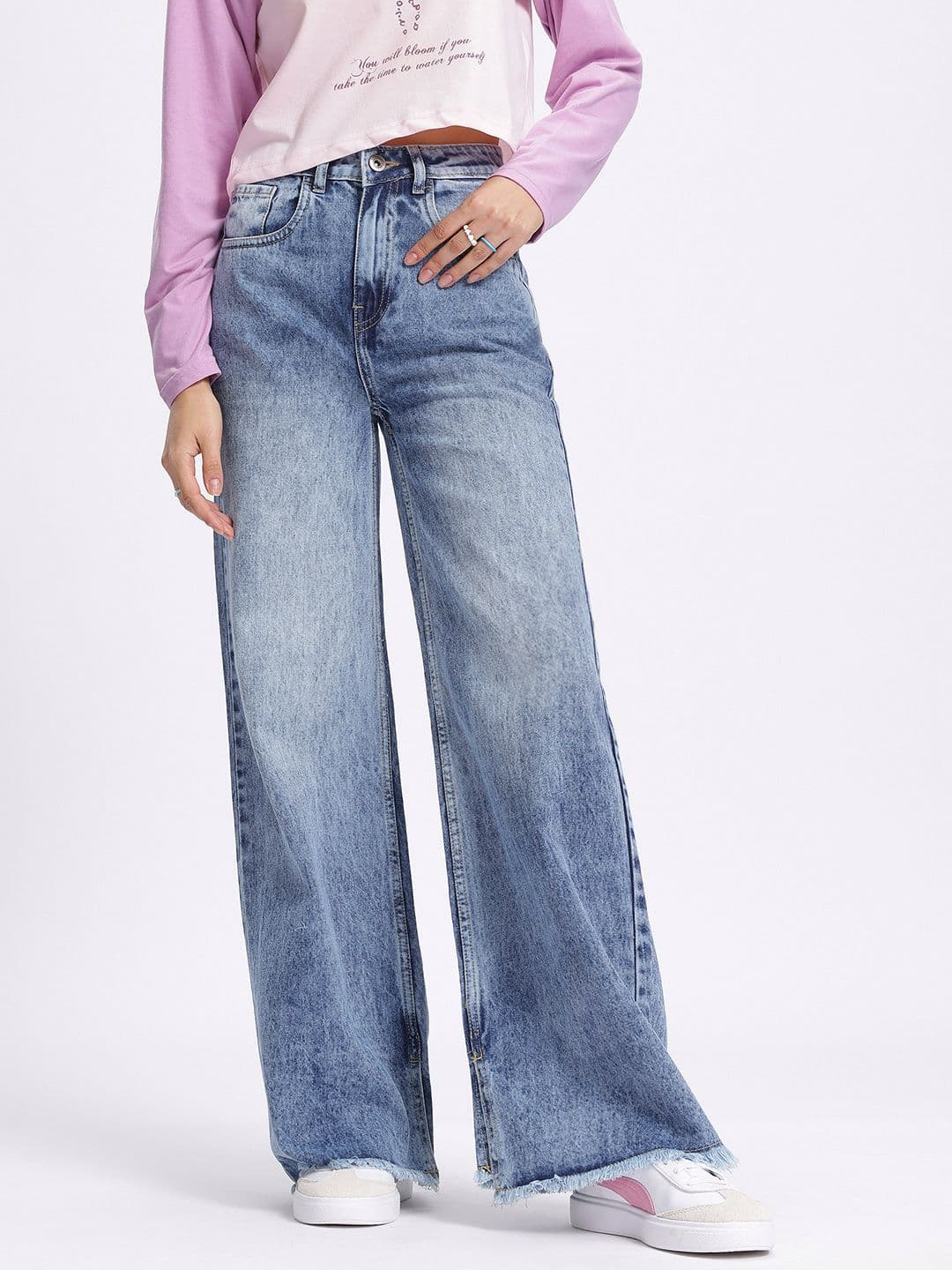 glitchez Women Heavy Fade Pure Cotton Wide Leg Jeans thumbnail 6