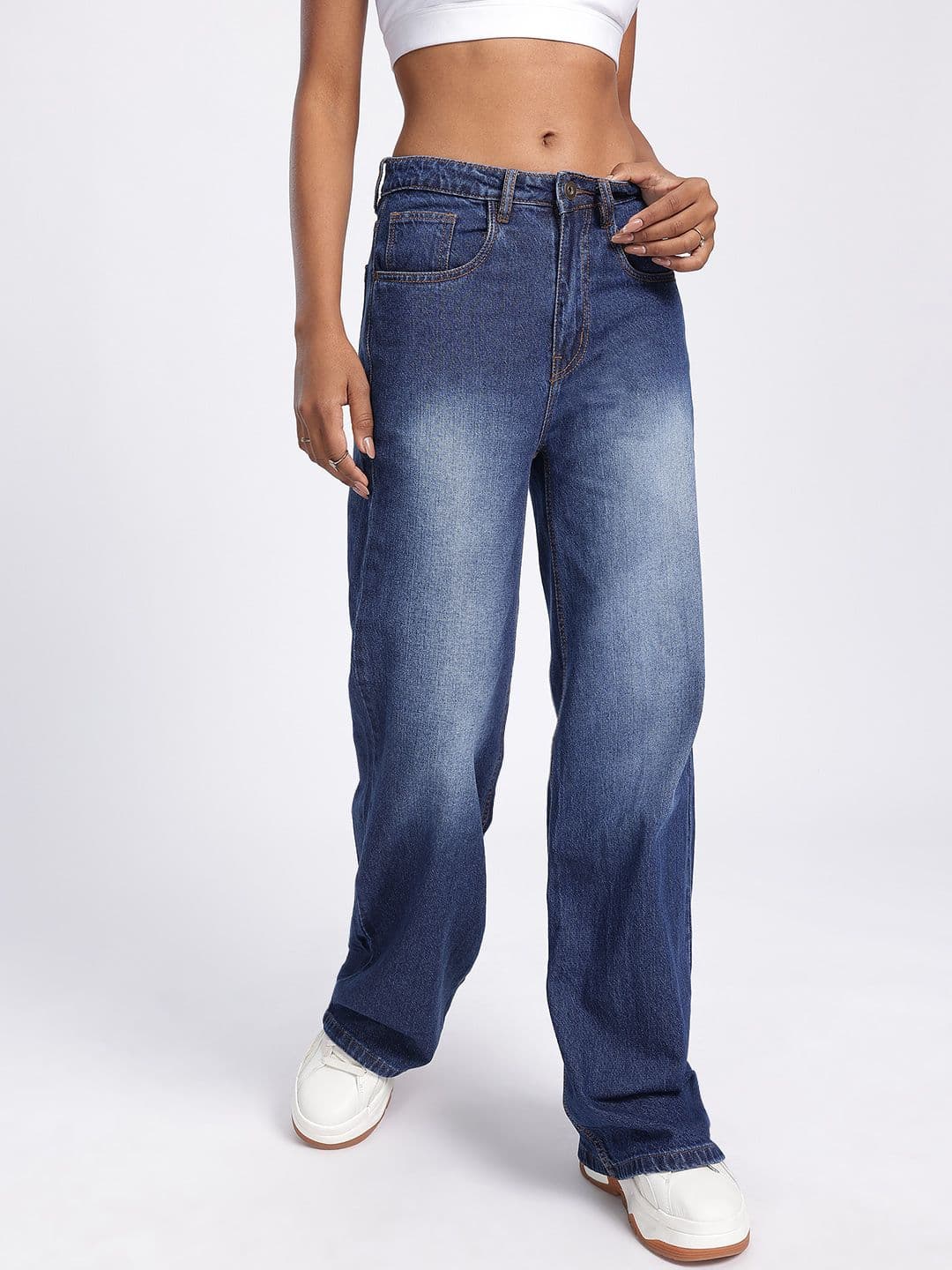 glitchez Women Light Fade Wide Leg Baggy Fit Jeans thumbnail 7