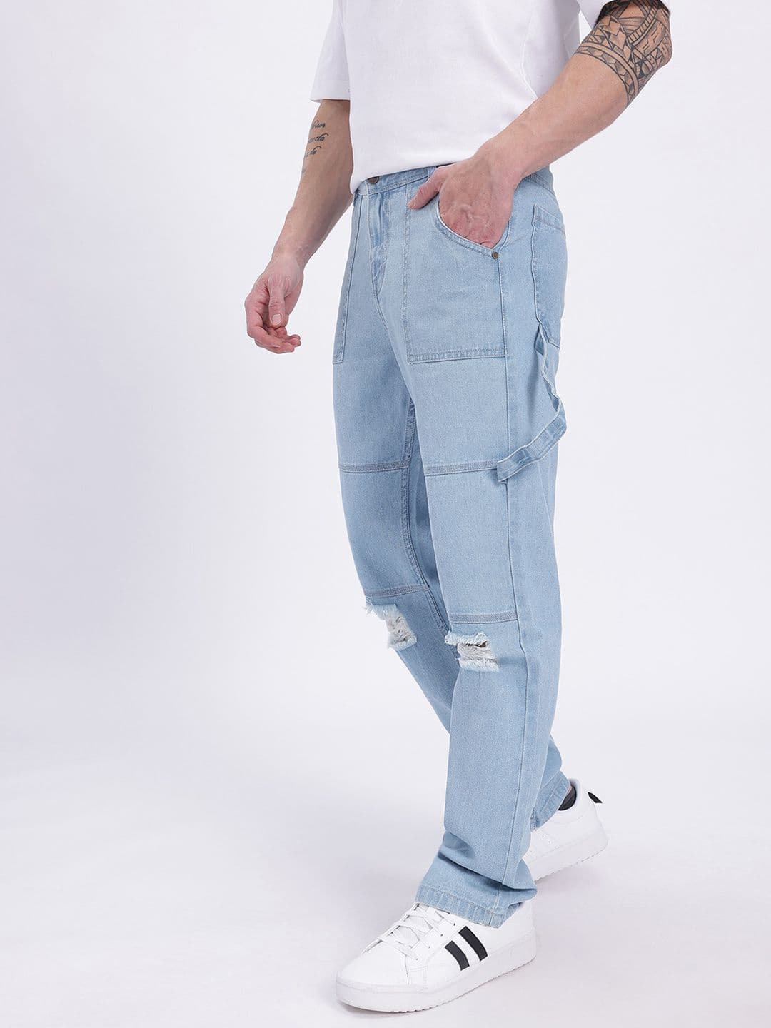 glitchez Men Raw Edge Ripped  Regular Fit Jeans thumbnail 3