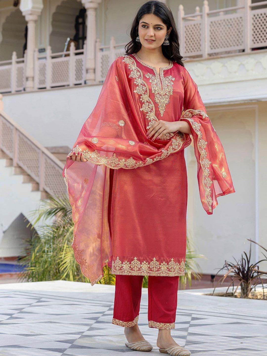 SANISA Women Ethnic Motifs Embroidered Regular Sequinned Kurta with Trousers & With Dupatta thumbnail 4