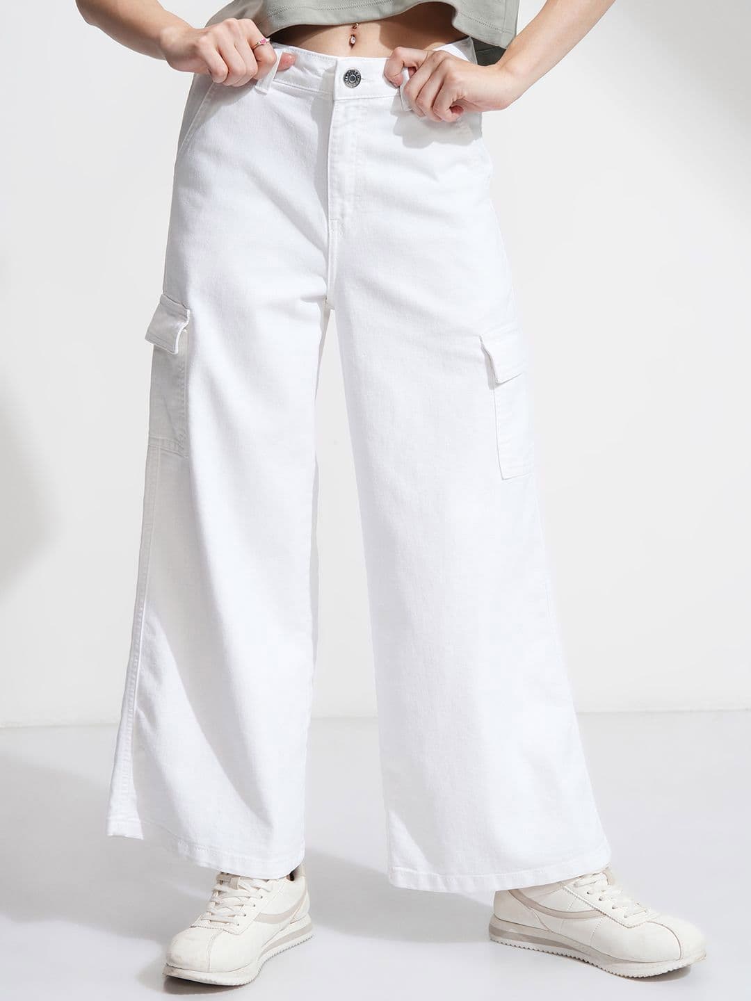 Street By Tokyo Talkies Women Wide Leg High-Rise Stretchable Cargos Jeans - view 1