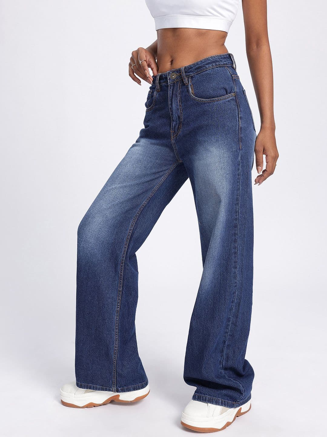 glitchez Women Light Fade Wide Leg Baggy Fit Jeans thumbnail 6