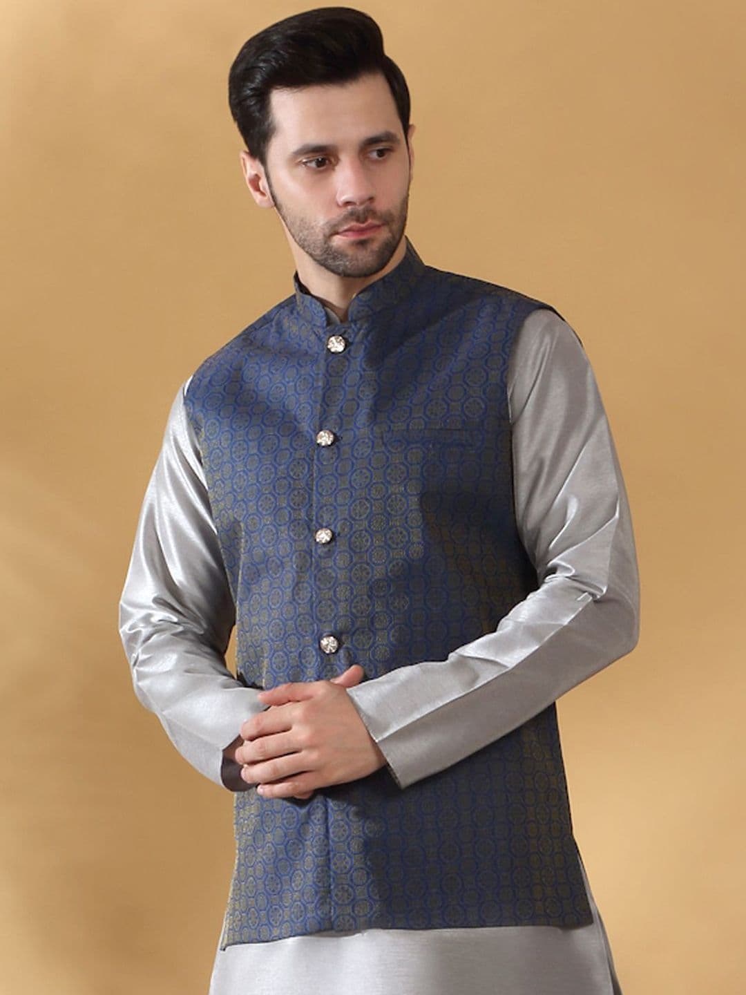 KRAFT INDIA Printed Mandarin Collar Nehru Jacket thumbnail 7