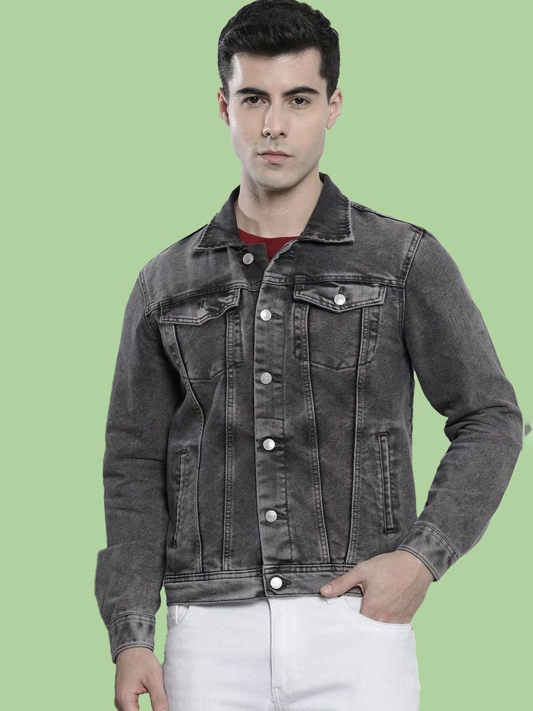 KLIZEN Men Washed Denim Jacket with Patchwork - view 1