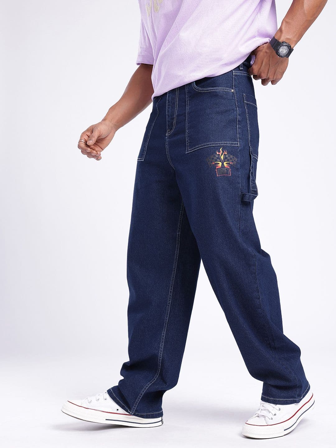 glitchez Men Loose Cropped Printed Stretchable Jeans thumbnail 3