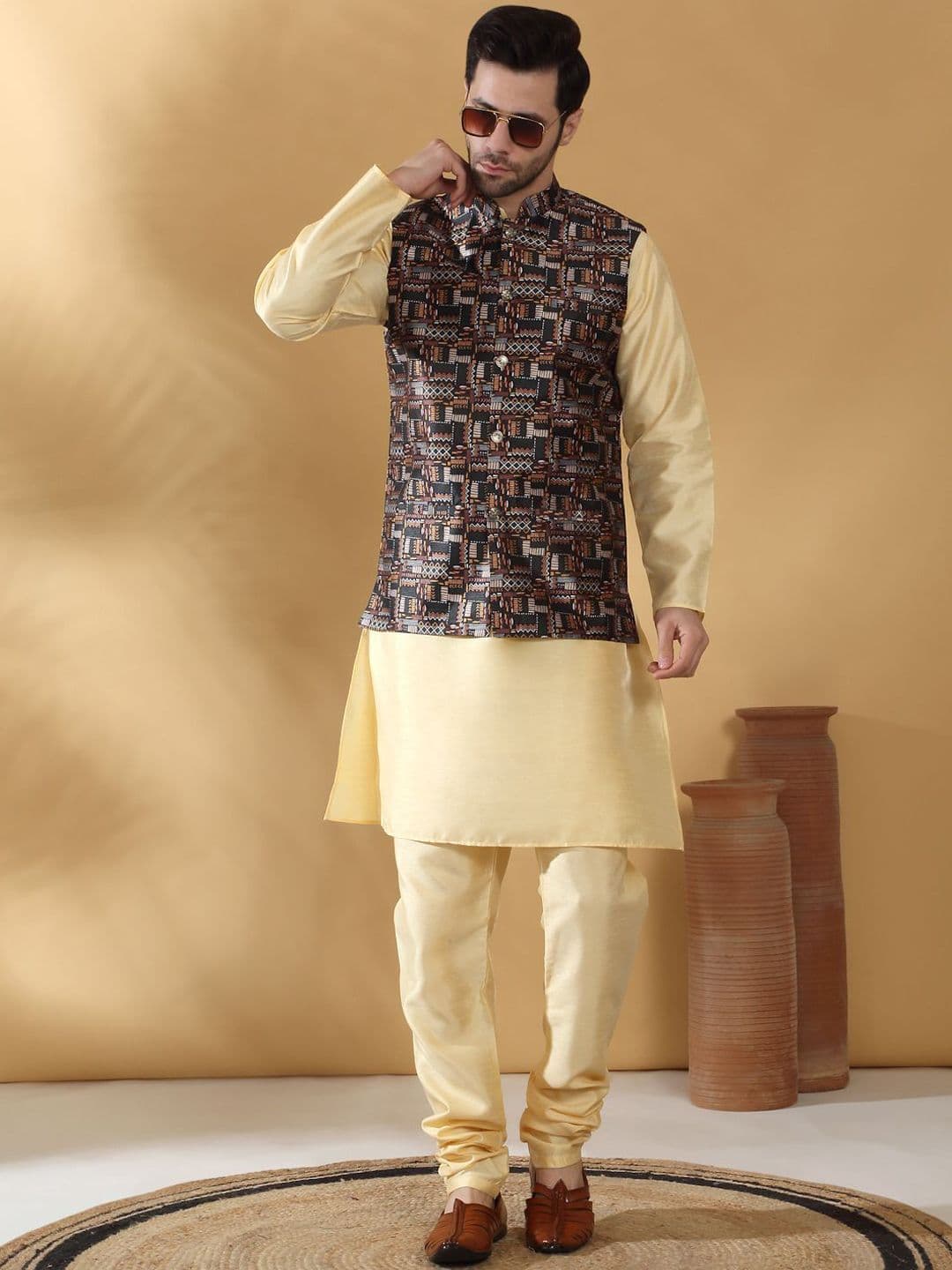 KRAFT INDIA Abstract Printed Woven Nehru Jacket thumbnail 7