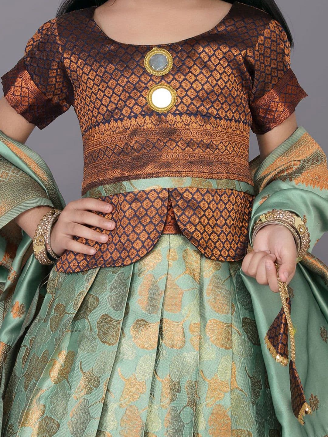 satyamfab Girls Floral Woven Design Ready to Wear Lehenga & Blouse With Dupatta thumbnail 2