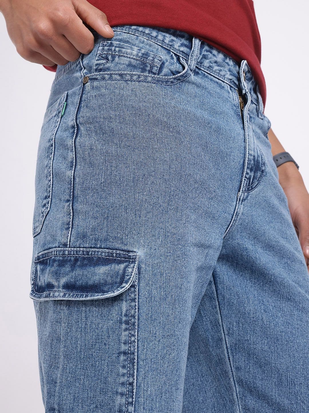 glitchez Men Denim Regular Fit Cargo-Style Jeans thumbnail 4