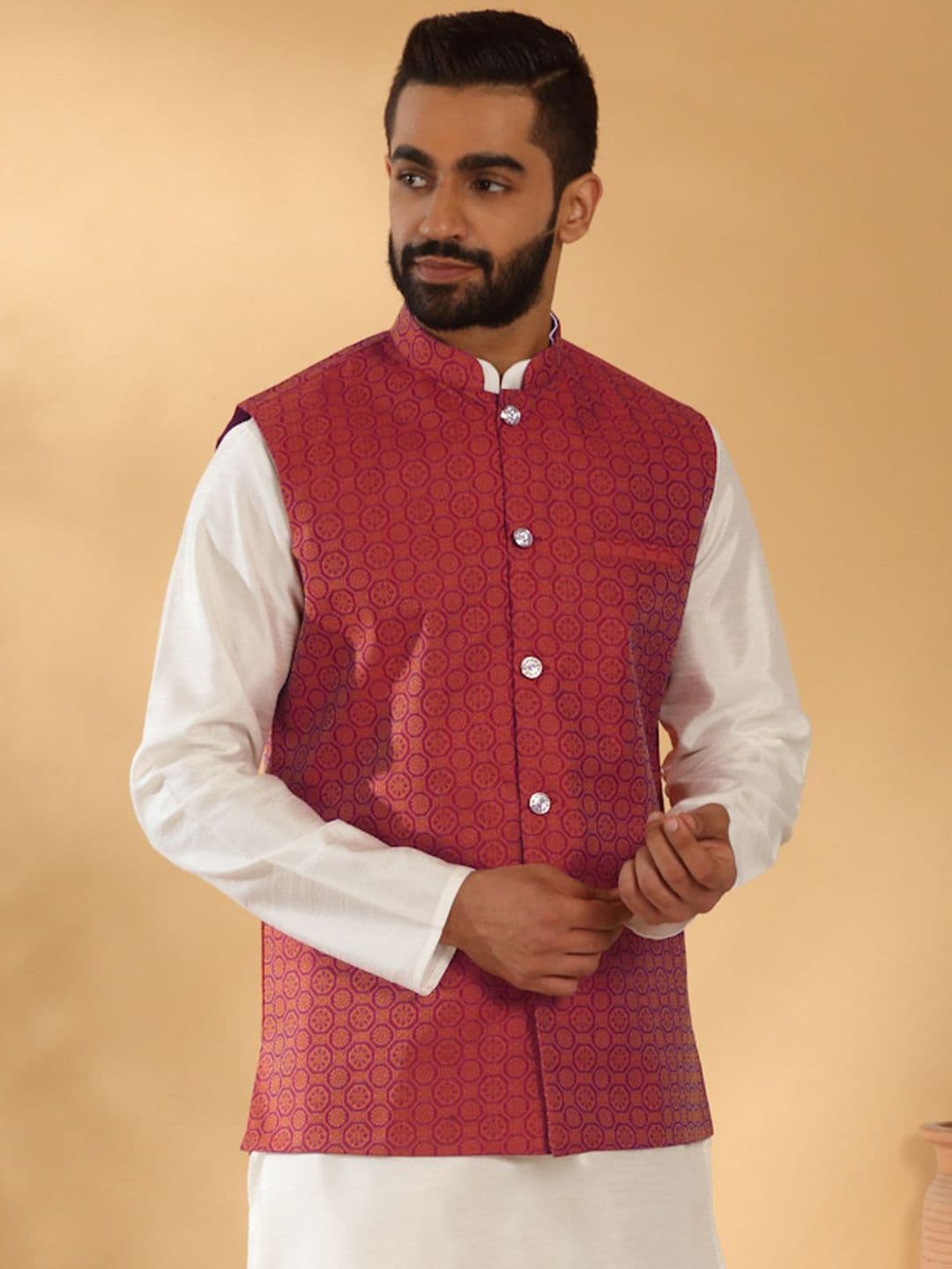 KRAFT INDIA Geometric Printed Woven Nehru Jacket thumbnail 2