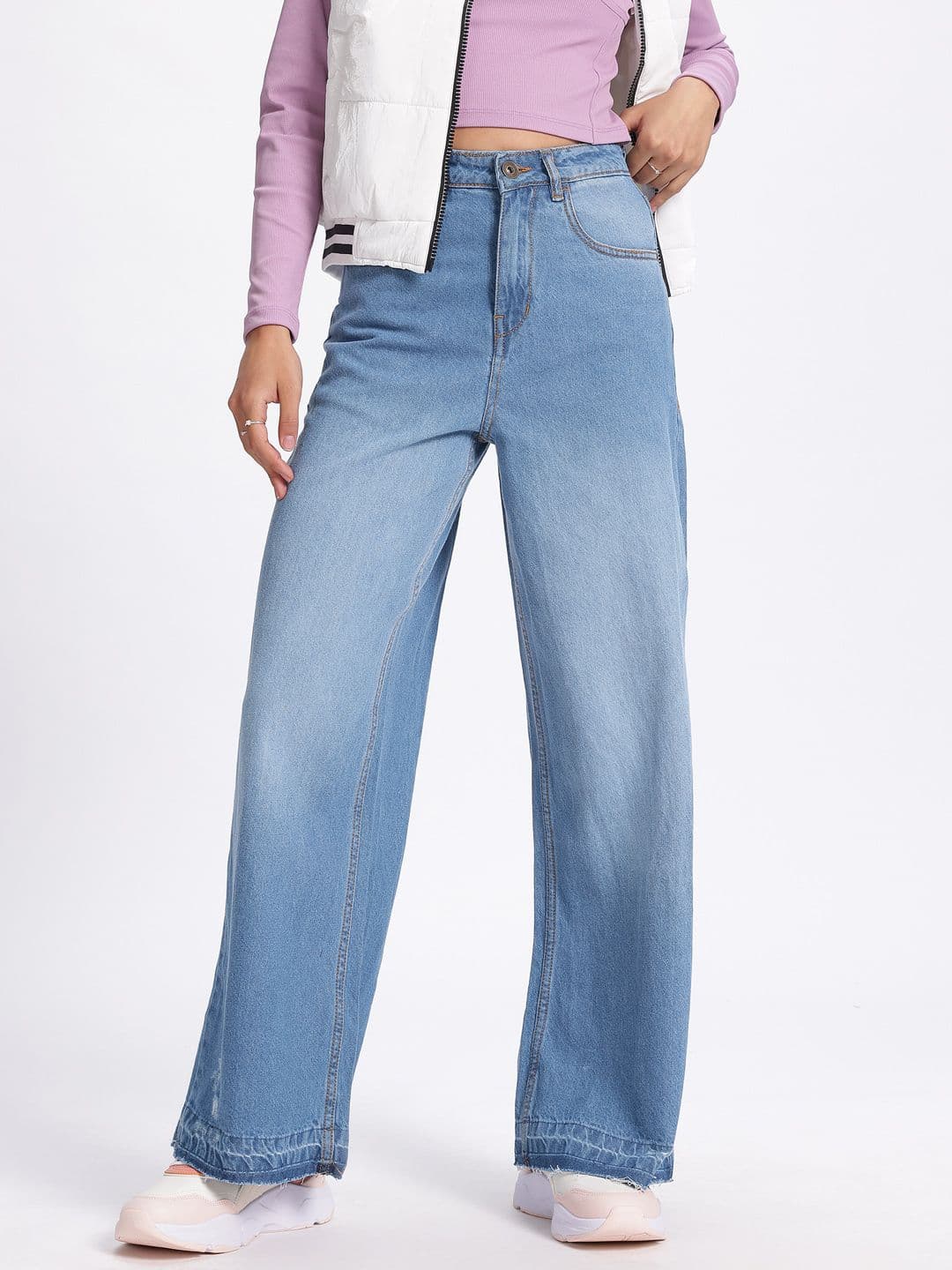 glitchez Women Wide Leg Light Fade Jeans - view 1
