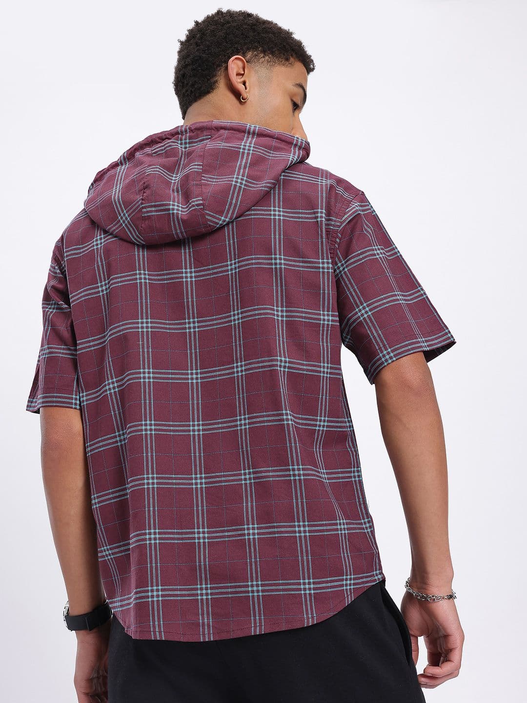 glitchez Hooded Checked Relaxed Fit Shirt thumbnail 6