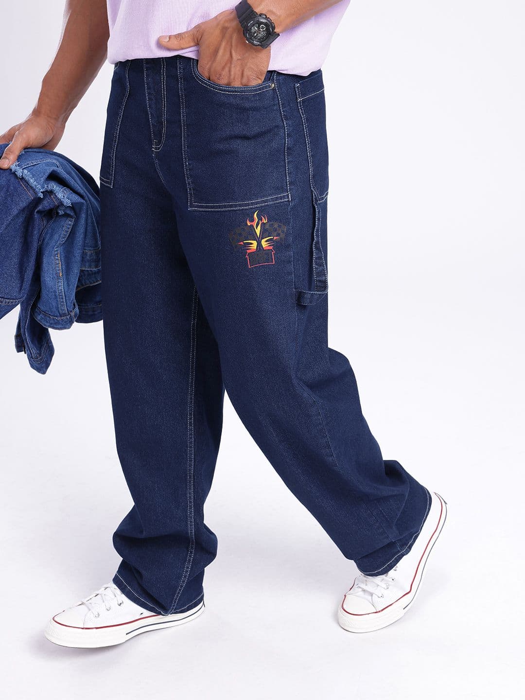 glitchez Men Loose Cropped Printed Stretchable Jeans - view 1
