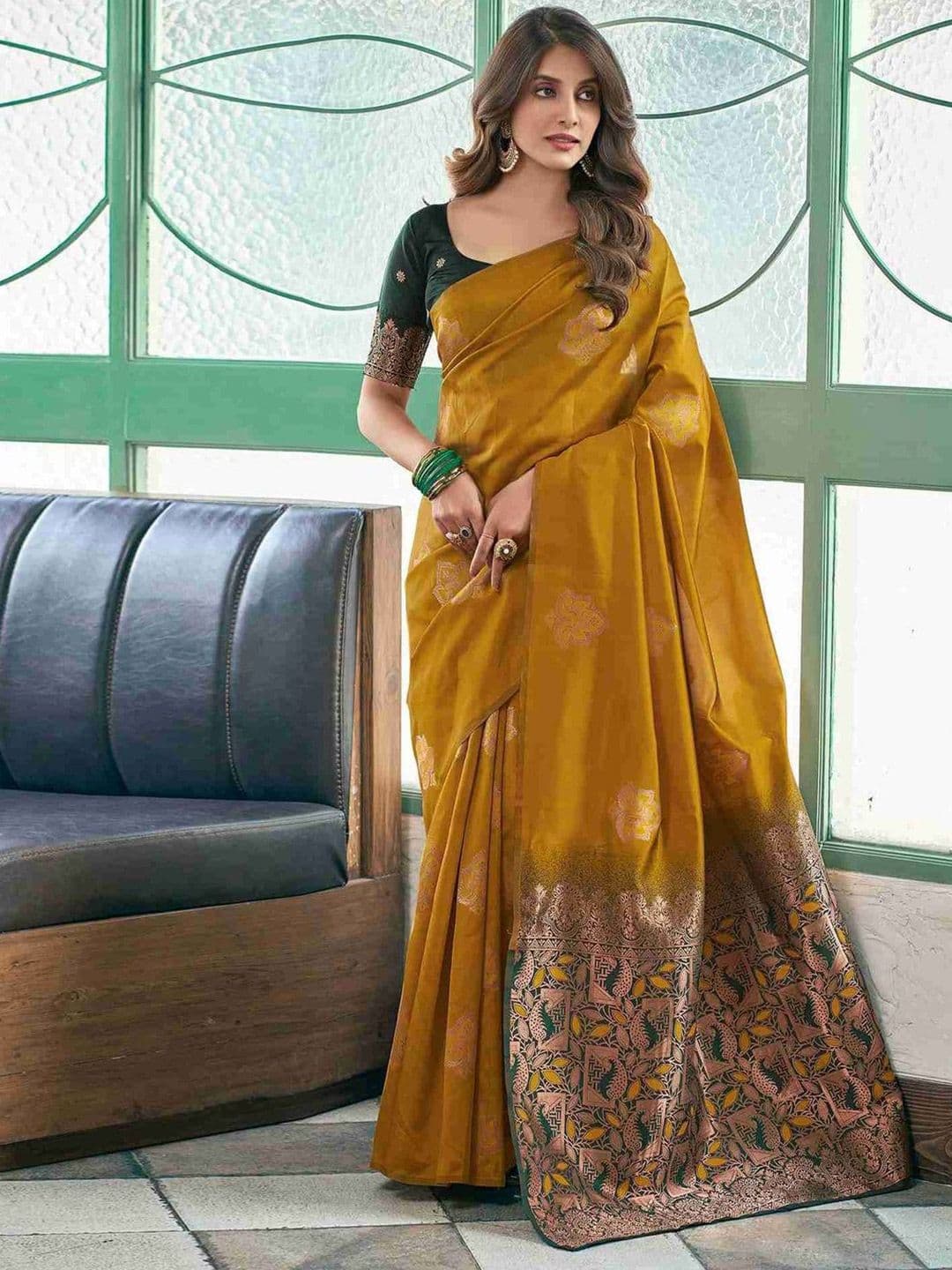 KALINI Floral Zari Art Silk Banarasi Saree - view 1