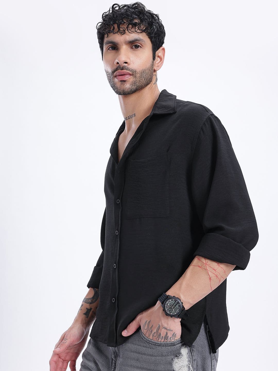 glitchez Textured Motion Crinkled Relaxed Fit Shirt thumbnail 3
