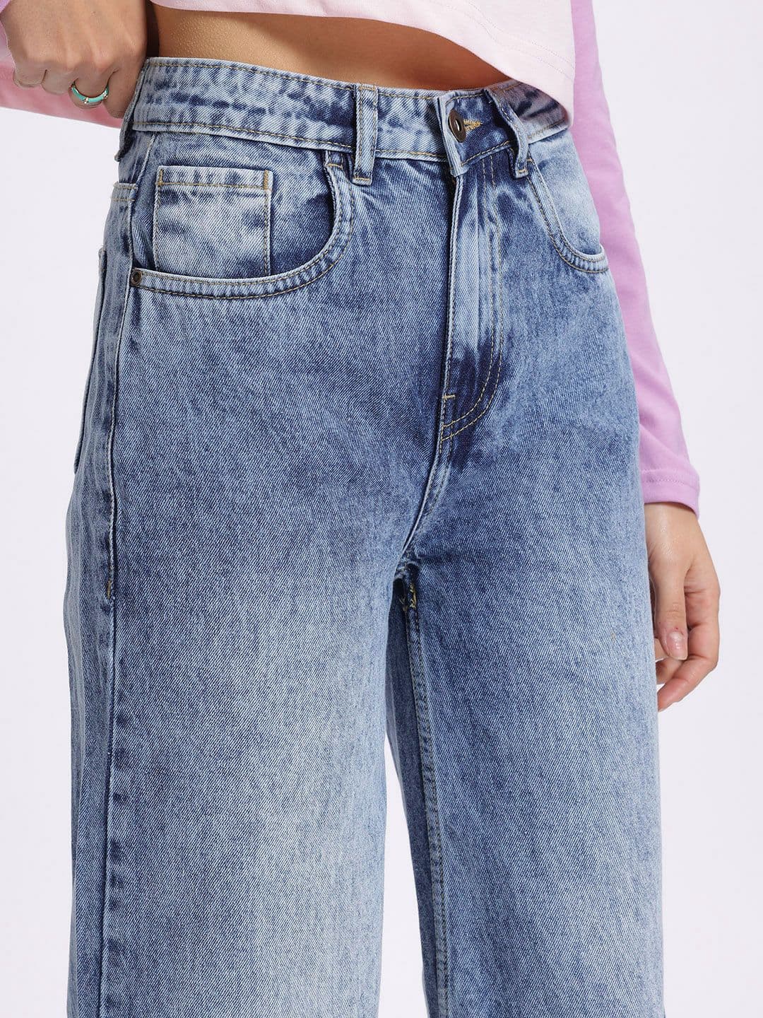 glitchez Women Heavy Fade Pure Cotton Wide Leg Jeans thumbnail 5