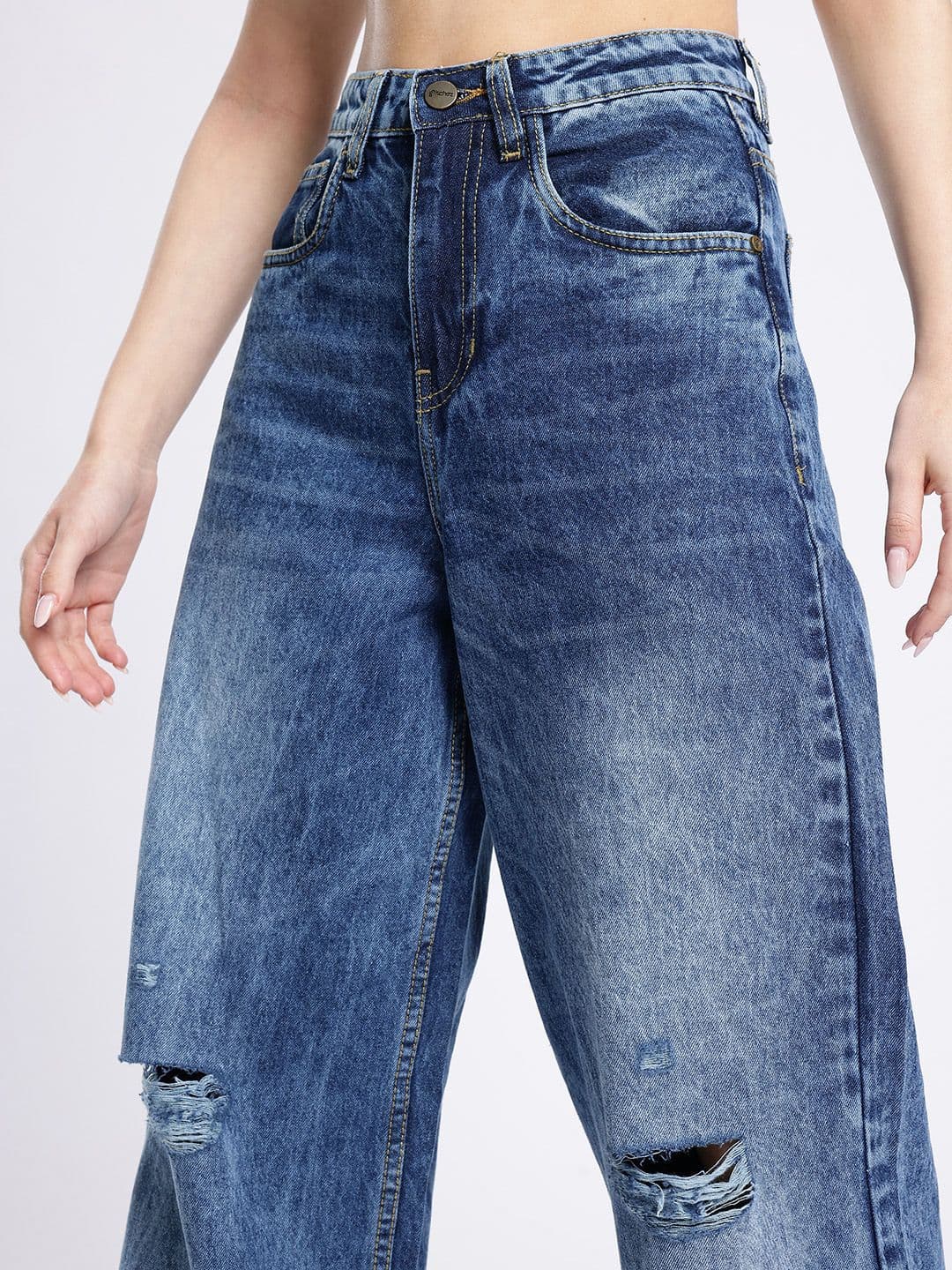 glitchez Women Relaxed Fit High-Rise Ripped Jeans thumbnail 4