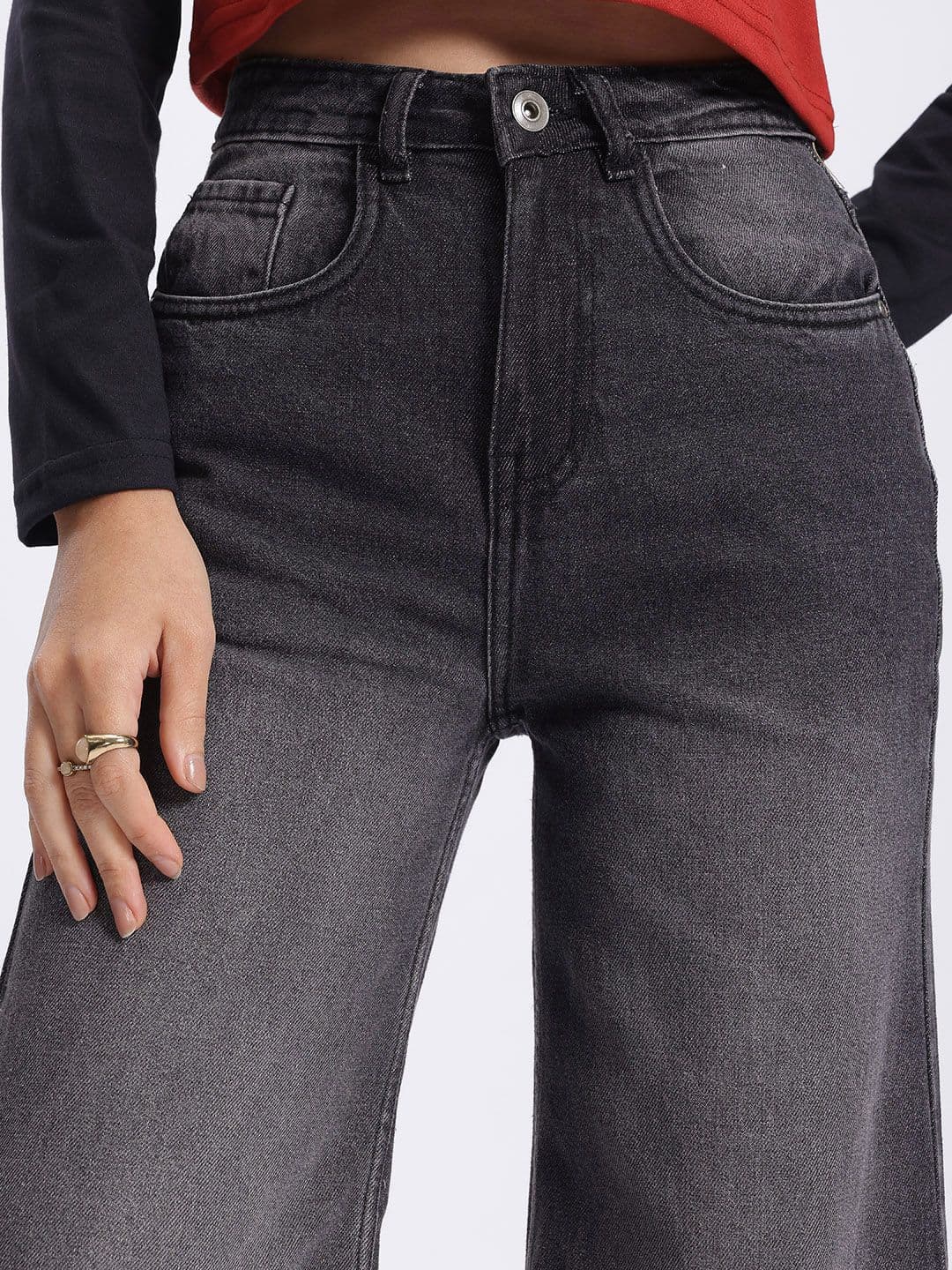 glitchez Women Baggy Fit Heavy Fade Pure Cotton Wide Leg Jeans thumbnail 4