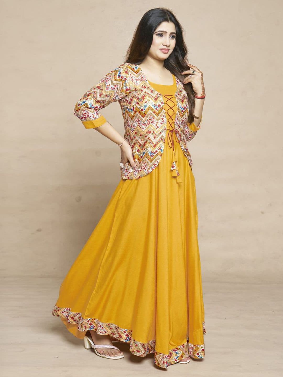 MEESORRA Printed Gown Ethnic Dress With Koti Jacket thumbnail 2