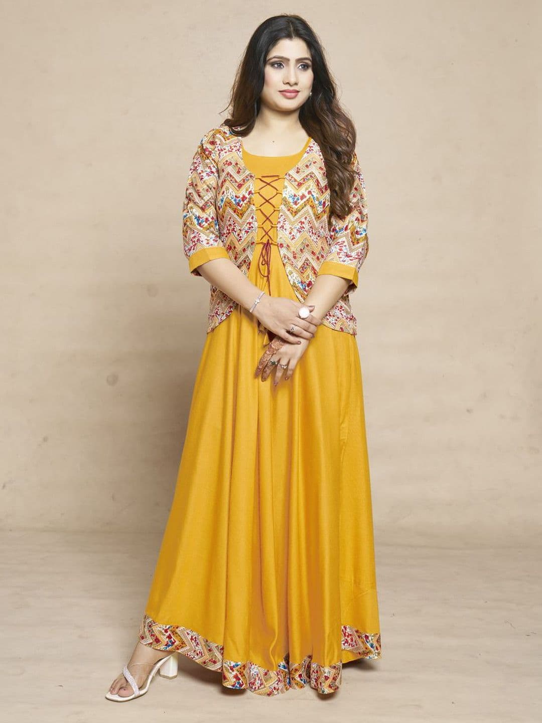 MEESORRA Printed Gown Ethnic Dress With Koti Jacket thumbnail 4