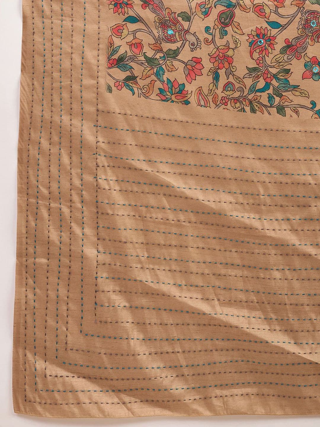 Saree mall Floral Kantha Work Silk Blend Tussar Sarees thumbnail 3