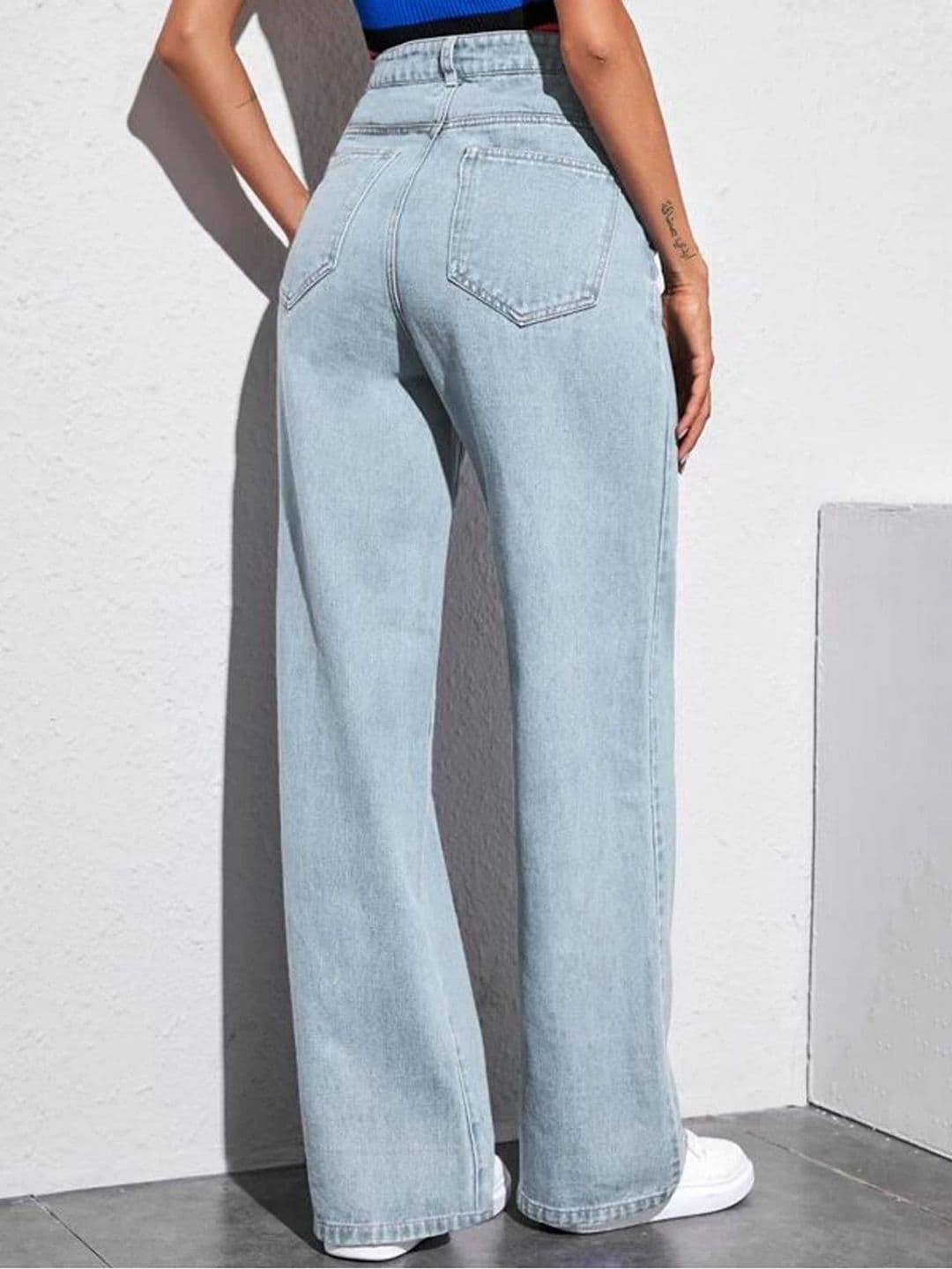 Z & G trends Women Wide Leg High-Rise Slash Knee Heavy Fade Jeans thumbnail 3