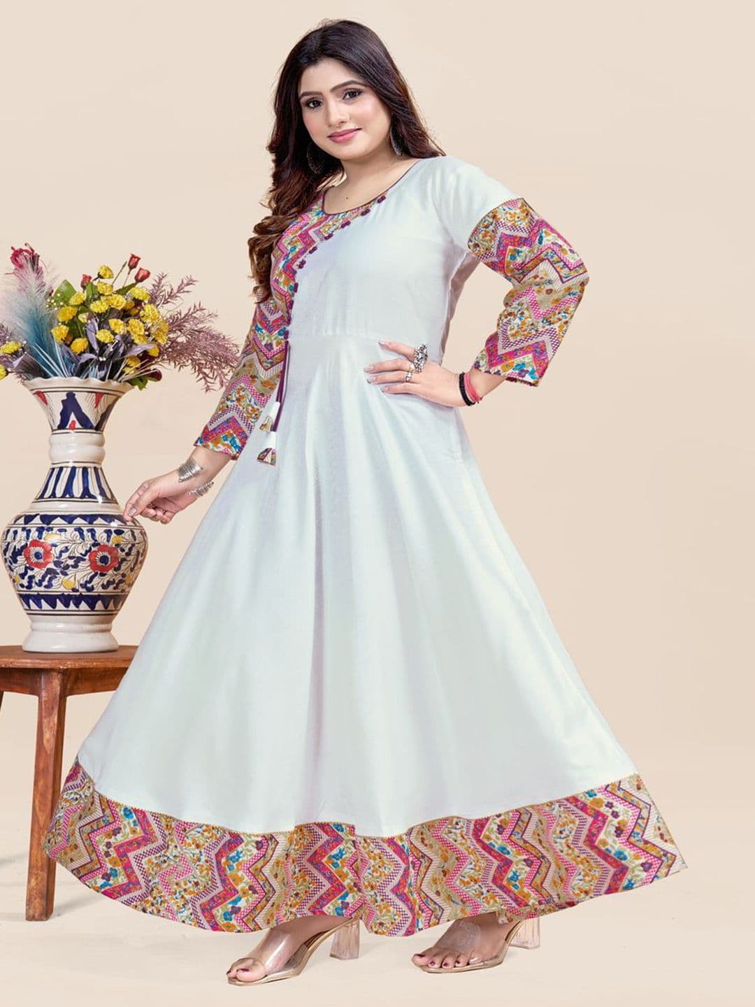 MEESORRA Cross Patched Printed Plus Size Maxi Ethnic Dress thumbnail 4