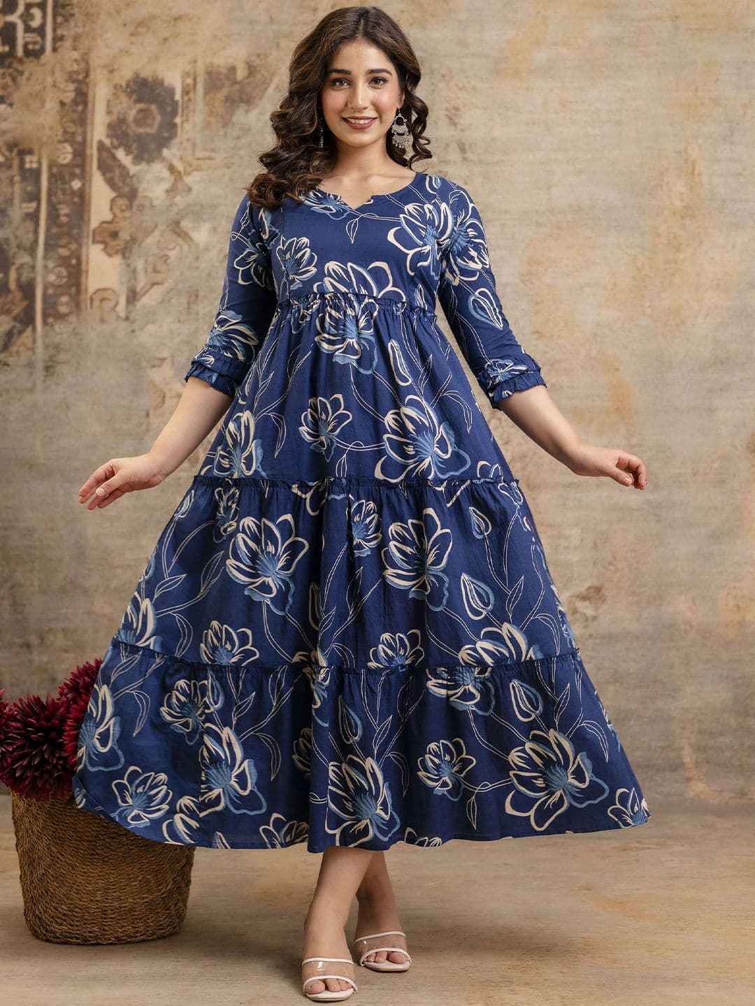 VARICOS Pure Cotton Printed Pregnancy Wear Maternity Maxi Dress With Nursing Zipper - view 1