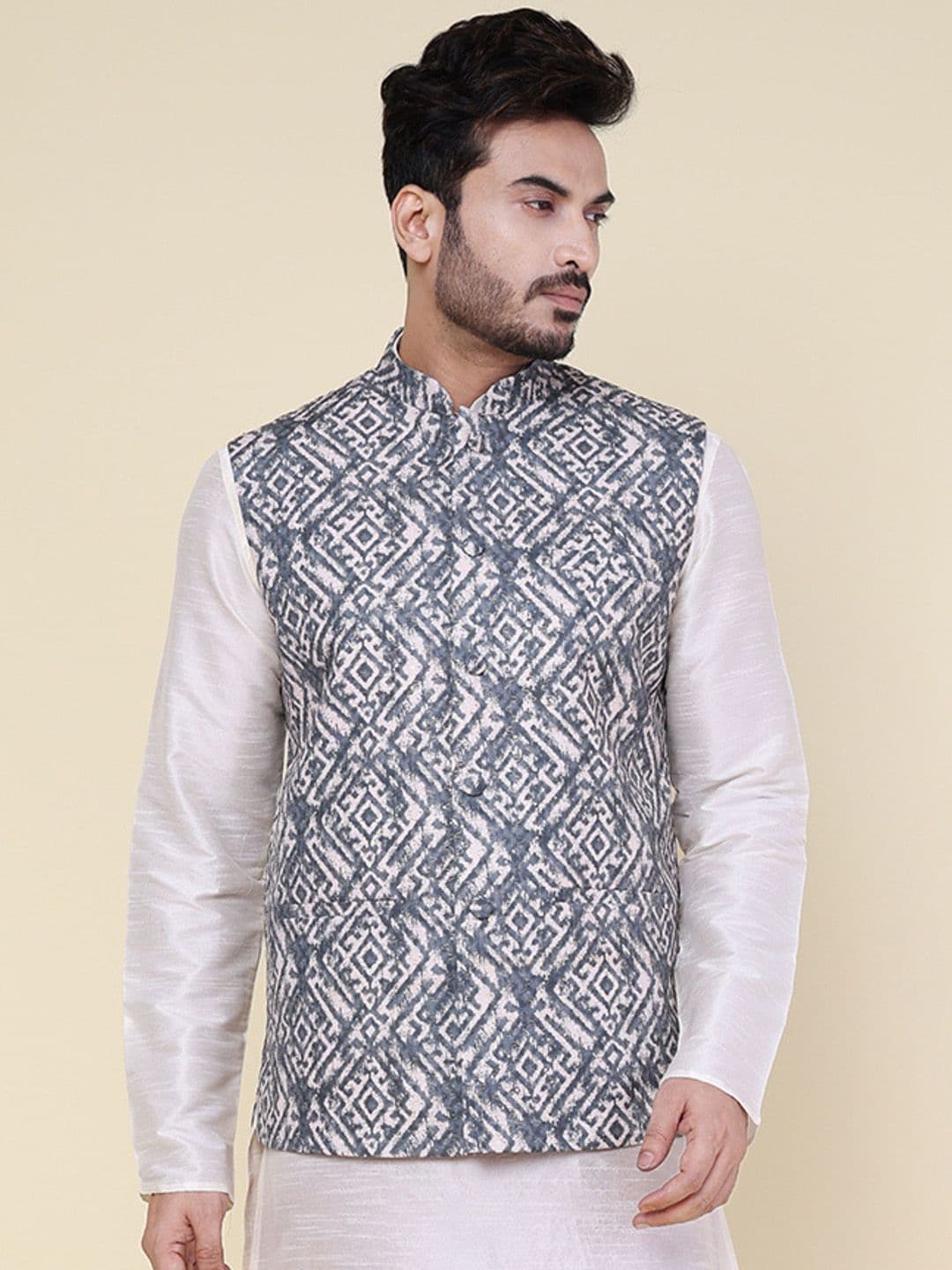 W & G Embroidered Mandarin Collar Nehru Jacket - view 1
