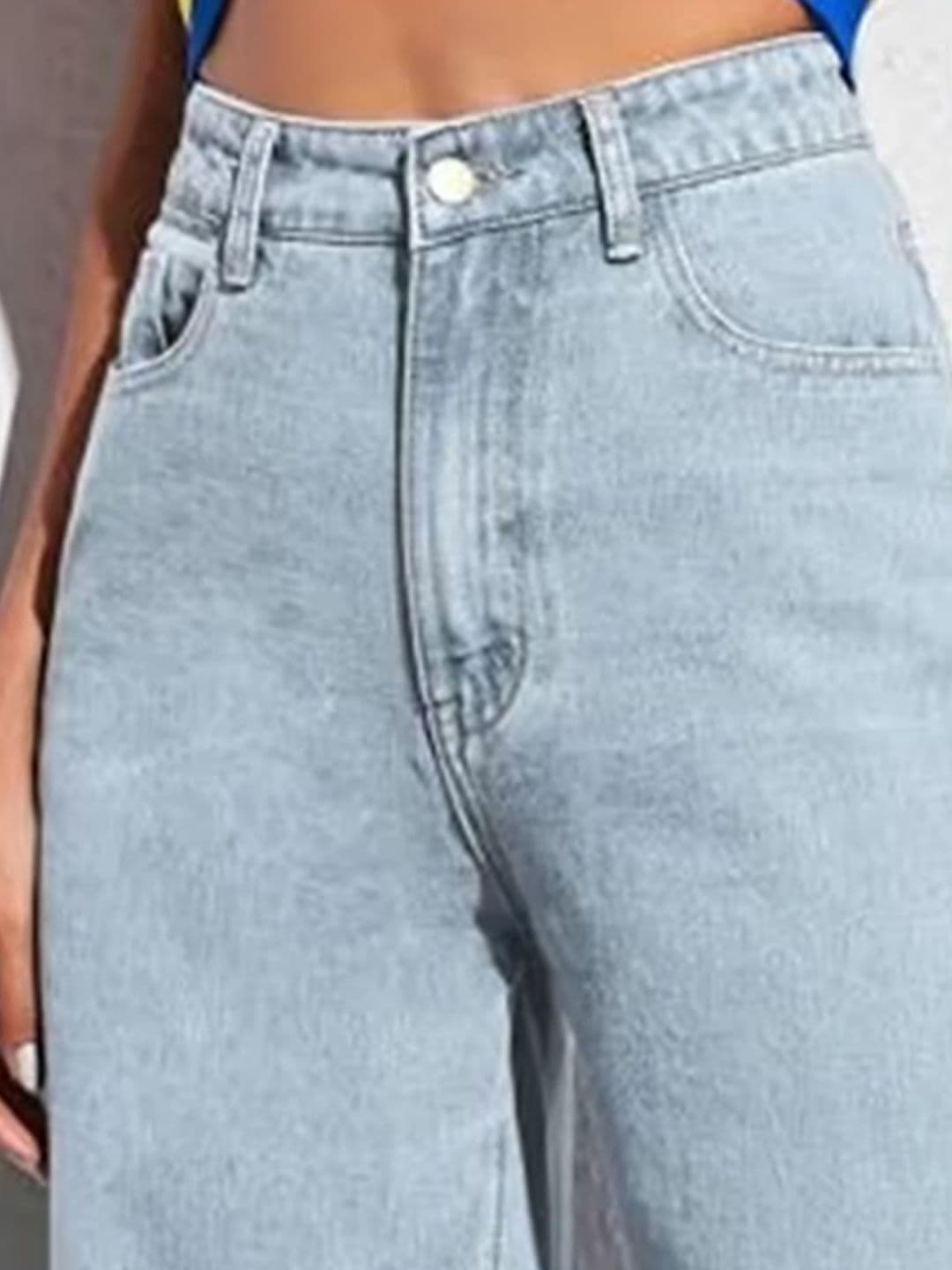 Z & G trends Women Wide Leg High-Rise Slash Knee Heavy Fade Jeans thumbnail 5
