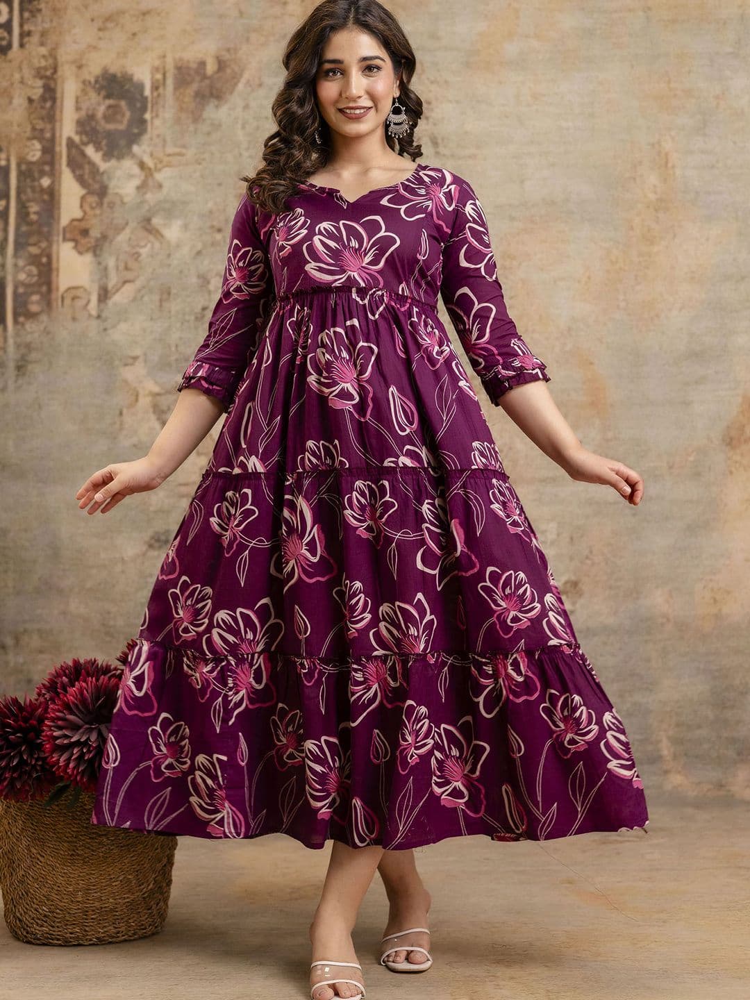 VARICOS Pure Cotton Printed Pregnancy Wear Maternity Maxi Dress With Nursing Zipper - view 1