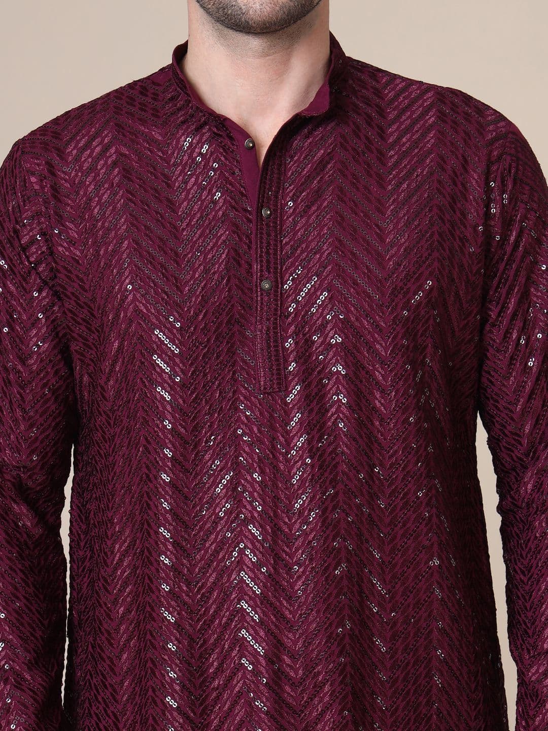 ADHIRAJAN Men Geometric Embroidered Cold-Shoulder Sleeves Chikankari Kurta thumbnail 5