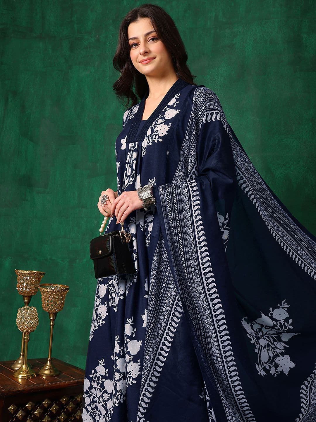 KALINI Women Floral Printed Regular Mirror Work Kurta with Palazzos & With Dupatta thumbnail 7
