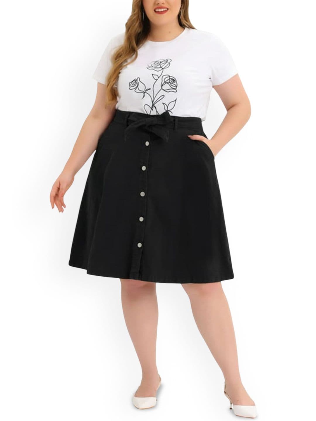 Tripursundari Fashion Denim High-Waist A-Line Knee Length Skirt thumbnail 2