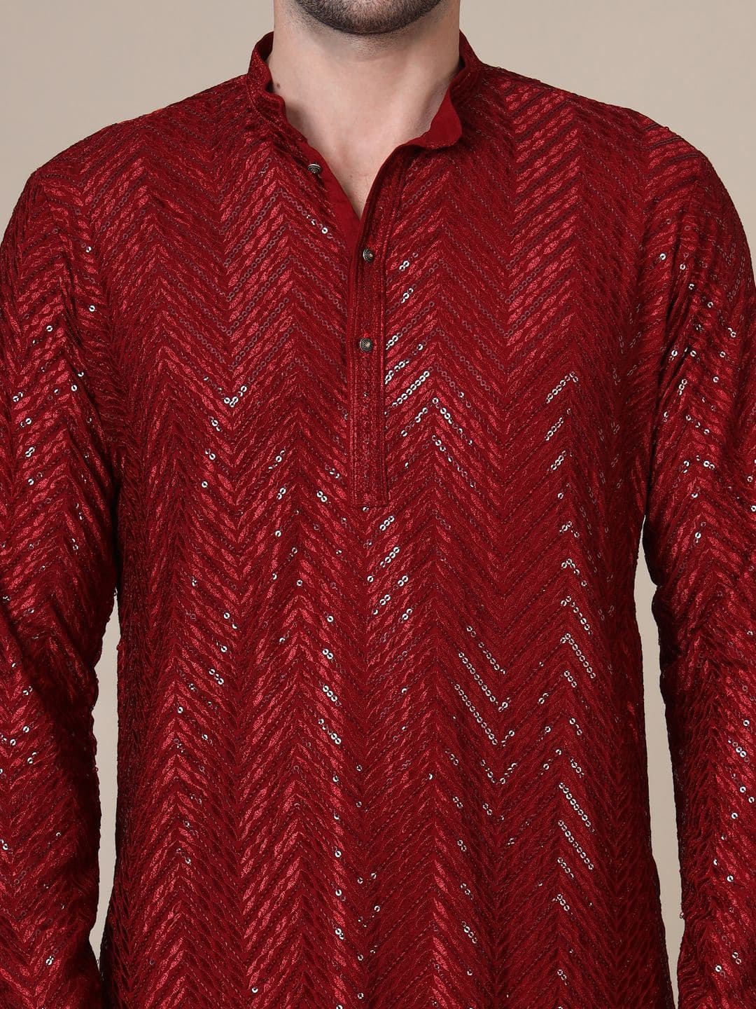 ADHIRAJAN Men Geometric Embroidered Chikankari Kurta thumbnail 4