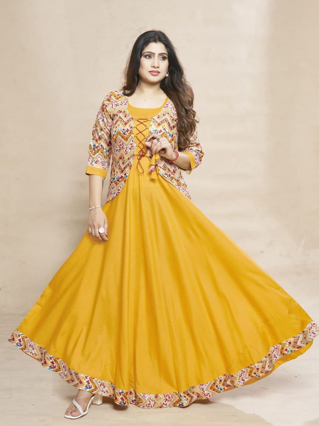 MEESORRA Printed Gown Ethnic Dress With Koti Jacket - view 1