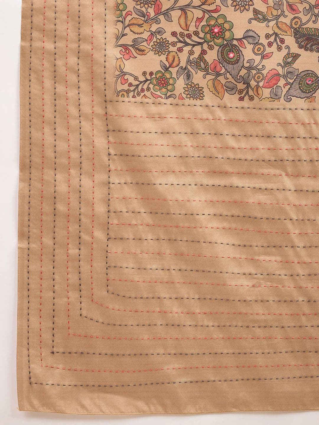 Saree mall Floral Kantha Work Silk Blend Tussar Sarees thumbnail 2